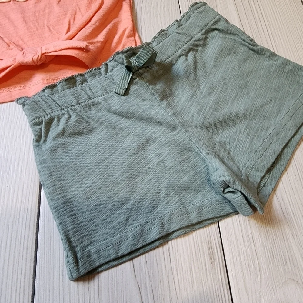 Carter's peach tank top and olive green short set size 9mo NWT